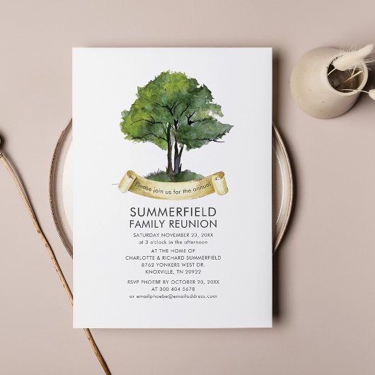 ファミリ懇親会ツリーリボン水彩タイポグラフィ 招待状