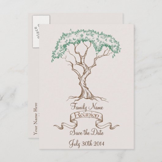 ファミリ懇親会ツリー日付の保存 案内ポストカード (正面/裏面)