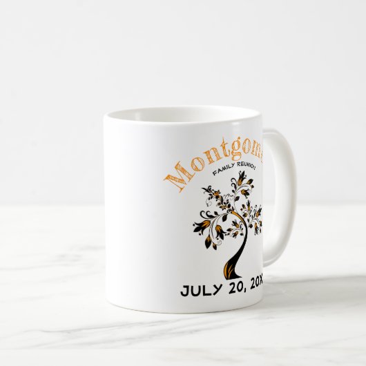 ファミリ懇親会トレンディーオレンジブラックツリーアートワーク コーヒーマグカップ (正面右)