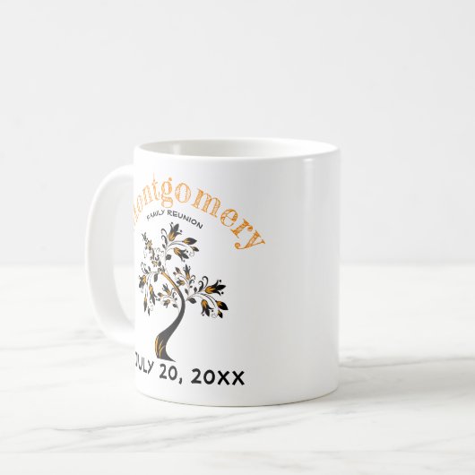 ファミリ懇親会トレンディーオレンジブラックツリーアートワーク コーヒーマグカップ (正面左)