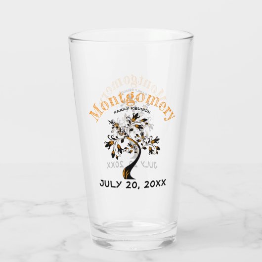 ファミリ懇親会トレンディーオレンジブラックツリーアートワーク タンブラーグラス (裏面)