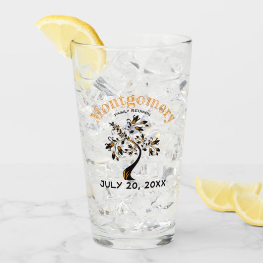 ファミリ懇親会トレンディーオレンジブラックツリーアートワーク タンブラーグラス (アイス正面)