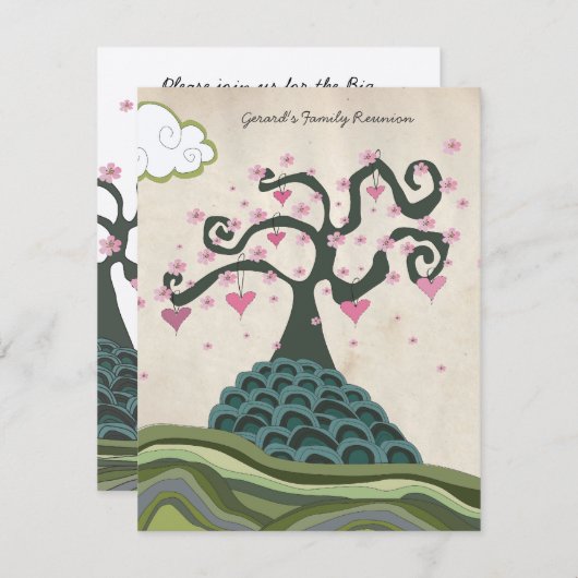 ファミリ懇親会ハートツリーモダンベクトル招待状 招待状 (正面/裏面)