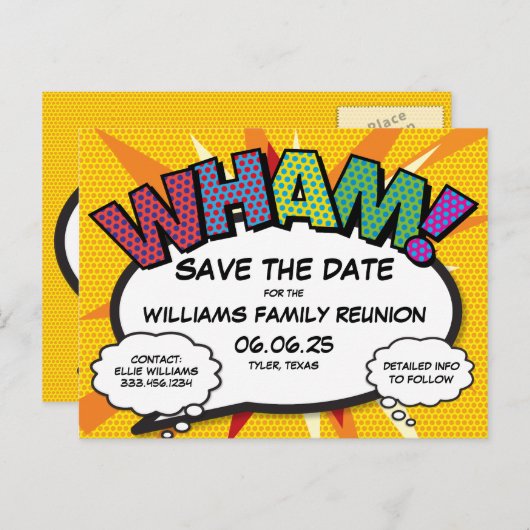 ファミリ懇親会パーティー日付の保存モダンおもしろい  案内ポストカード (正面/裏面)