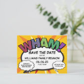 ファミリ懇親会パーティー日付の保存モダンおもしろい  案内ポストカード (スタンド正面)