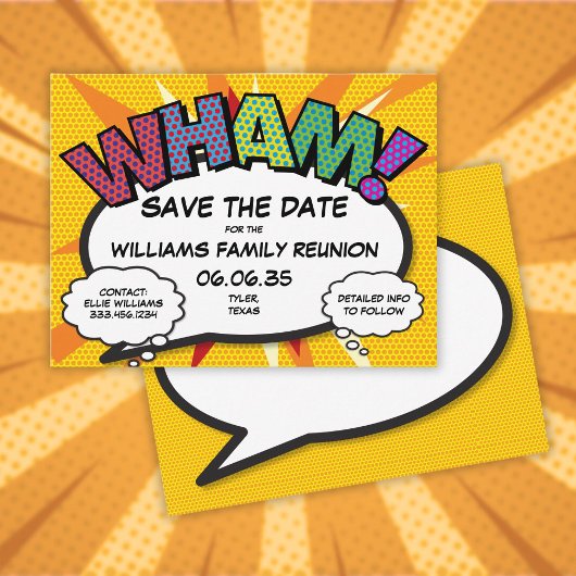 ファミリ懇親会パーティー日付の保存モダンおもしろい  案内ポストカード