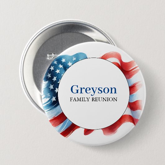 ファミリ懇親会ボタン赤い白と青のテーマ 缶バッジ (正面&裏面)