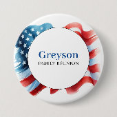 ファミリ懇親会ボタン赤い白と青のテーマ 缶バッジ (正面)