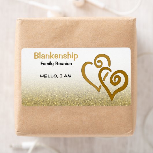 ファミリ懇親会リンクハート金ゴールドグリッター名タグ ラベル (インサイチュ)