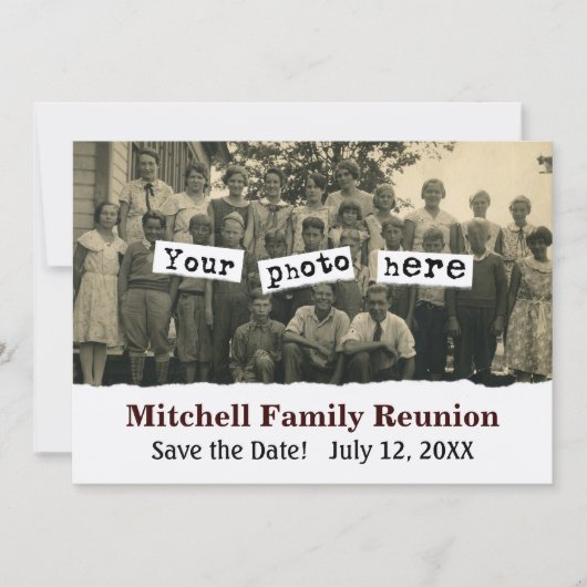 ファミリ懇親会ヴィンテージ写真テンプレートの発表 セーブザデート (正面)