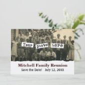 ファミリ懇親会ヴィンテージ写真テンプレートの発表 セーブザデート (スタンド正面)