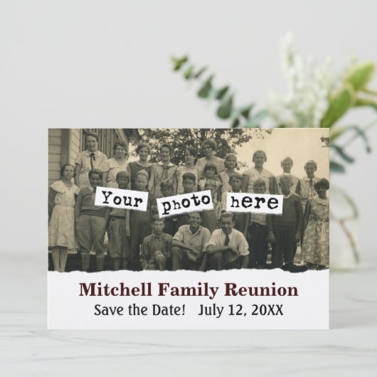 ファミリ懇親会ヴィンテージ写真テンプレートの発表 セーブザデート (スタンド正面)