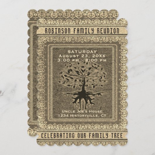 ファミリ懇親会ヴィンテージ金ゴールド 招待状 (正面/裏面)