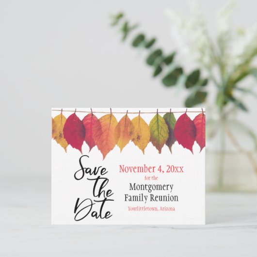 ファミリ懇親会保存日の秋の色の葉 案内ポストカード (スタンド正面)