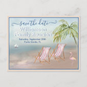 ファミリ懇親会保存日付ビーチとQRコード 案内ポストカード (正面)