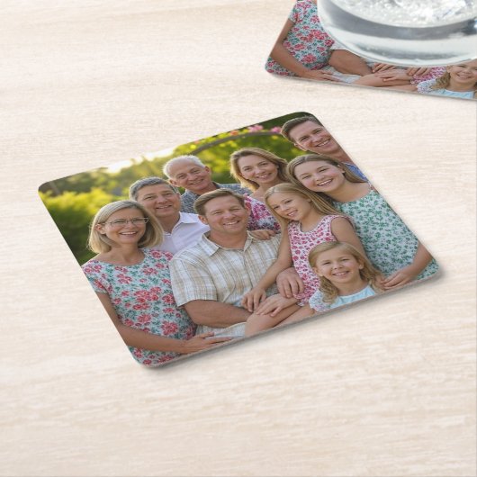 ファミリ懇親会写真のカスタマイズ追加 スクエアペーパーコースター (アングル)