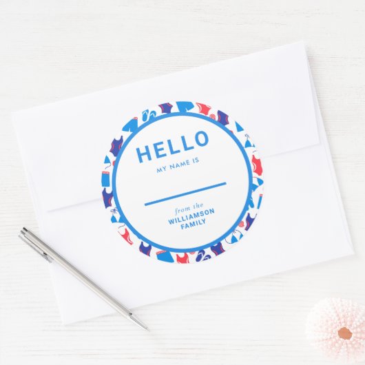ファミリ懇親会名タグ夏赤白青 ラウンドシール (封筒)
