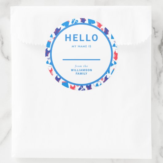 ファミリ懇親会名タグ夏赤白青 ラウンドシール (バッグ)