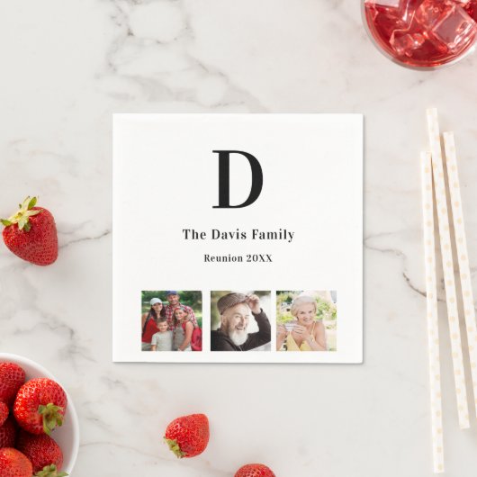 ファミリ懇親会名ホワイトフォトコラージュ スタンダードカクテルナプキン (インサイチュ)