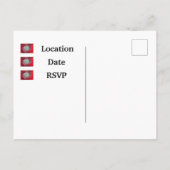 ファミリ懇親会招待状アナウンスブライトレッド ポストカード (裏面)