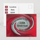 ファミリ懇親会招待状アナウンスブライトレッド ポストカード (正面/裏面)