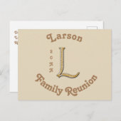 ファミリ懇親会招待状金ゴールドシルバーレターL ポストカード (正面/裏面)