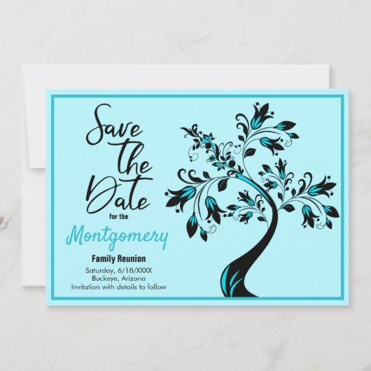 ファミリ懇親会日付のアーモダントツリーの保存 案内状 (正面)