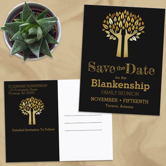 ファミリ懇親会日付の保存ハンズアップツリー葉項目 案内ポストカード