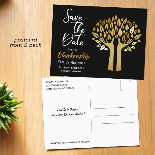 ファミリ懇親会日付の保存ハンズアップツリー葉項目 案内ポストカード