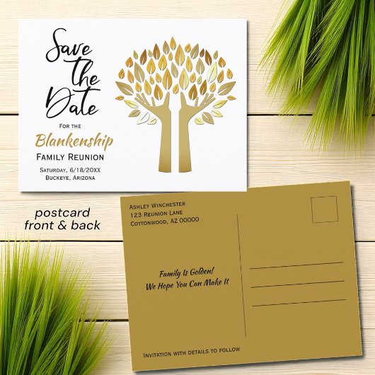 ファミリ懇親会日付の保存ハンズアップツリー葉項目 案内ポストカード