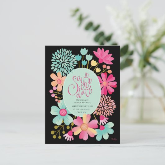 ファミリ懇親会日付の保存パーティーはがき ポストカード (スタンド正面)