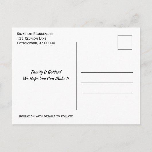 ファミリ懇親会日付の保存ブラックリンクハートA 案内ポストカード (裏面)