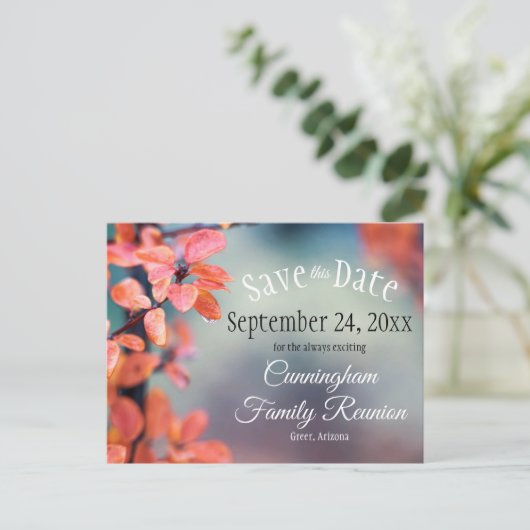 ファミリ懇親会日付の保存紅葉《写真》ぼけ味 ポストカード (スタンド正面)