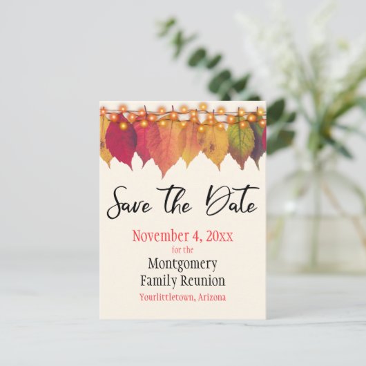 ファミリ懇親会日付の保存紅葉 案内ポストカード (スタンド正面)