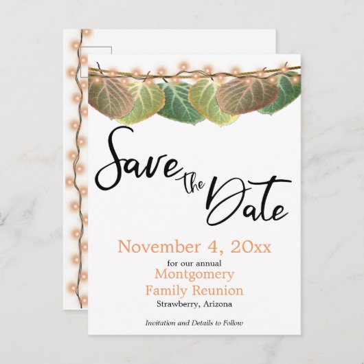 ファミリ懇親会日付の保存《植物》アスペンツリー葉 案内ポストカード (正面/裏面)