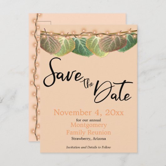 ファミリ懇親会日付の保存《植物》アスペンツリー葉 案内ポストカード (正面/裏面)