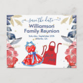 ファミリ懇親会日付の保存BBQ カラフル QRコード 案内ポストカード (正面)