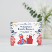 ファミリ懇親会日付の保存BBQ カラフル QRコード 案内ポストカード (スタンド正面)