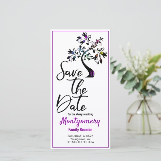 ファミリ懇親会日付の紫の木モダンを保存 セーブザデート (スタンド正面)