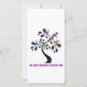 ファミリ懇親会日付の紫の木モダンを保存 セーブザデート (裏面)