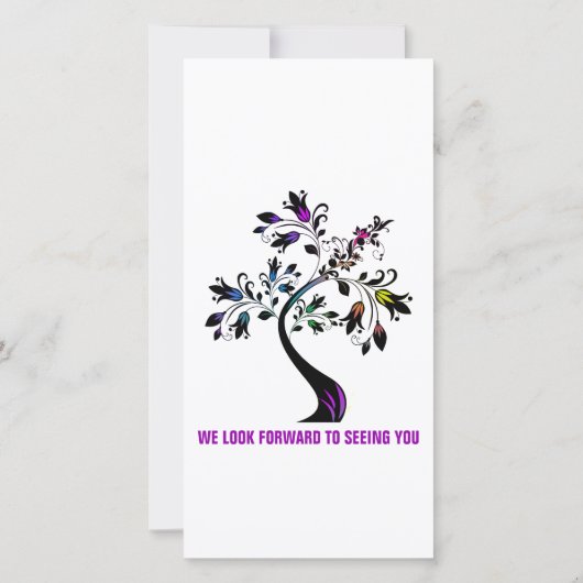 ファミリ懇親会日付の紫の木モダンを保存 セーブザデート (裏面)