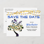 ファミリ懇親会日付の黄色のライトツリーを保存 案内ポストカード (正面/裏面)