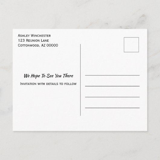 ファミリ懇親会日付の黄色のライトツリーを保存 案内ポストカード (裏面)