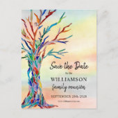 ファミリ懇親会日付を保存するファミリツリー インビテーションポストカード (正面)