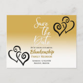 ファミリ懇親会日付を保存する黒いリンクハート 案内ポストカード (正面)