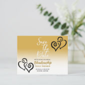 ファミリ懇親会日付を保存する黒いリンクハート 案内ポストカード (スタンド正面)