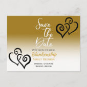 ファミリ懇親会日付を保存する黒いリンクハート 案内ポストカード (正面)