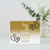 ファミリ懇親会日付を保存する黒いリンクハート 案内ポストカード (スタンド正面)