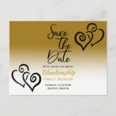 ファミリ懇親会日付を保存する黒いリンクハート 案内ポストカード (正面)