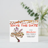 ファミリ懇親会日付を保存オレンジライトツリー 案内ポストカード (スタンド正面)